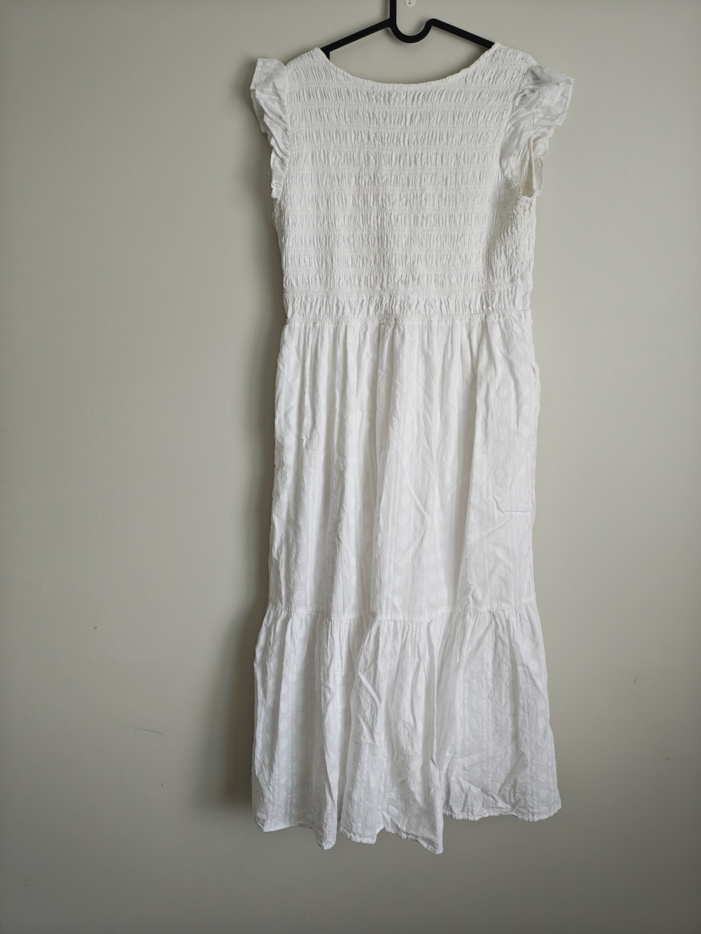 Anthropologie White V-Neck Button-Front Midi Dress with Flutter Sleeves As Is - Picture 10 of 15